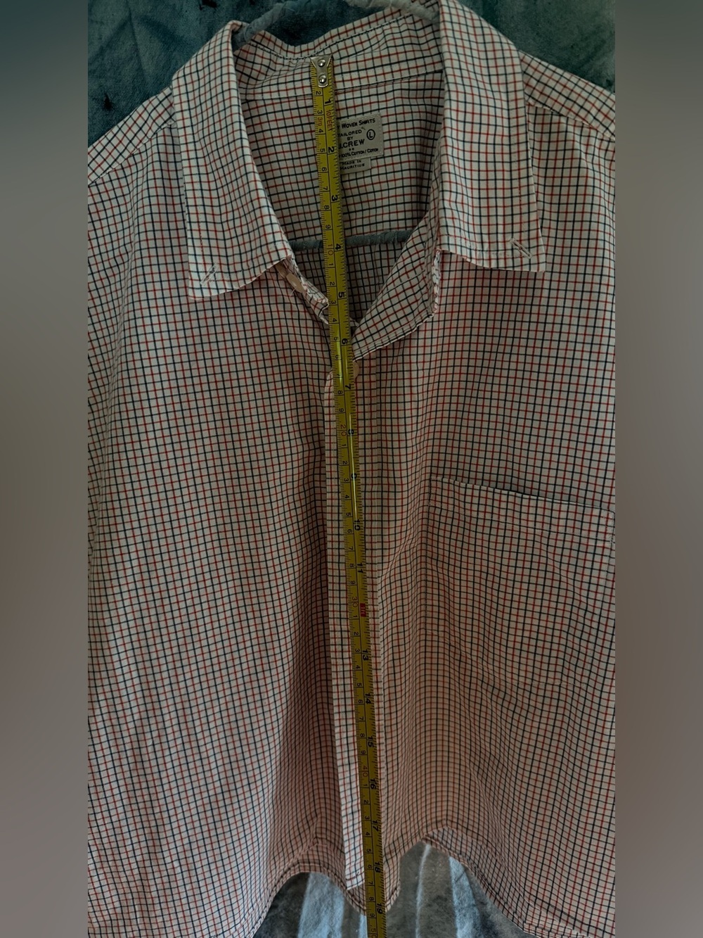 Cropped Button-Up Check Shirt in White with Red & Navy Windowpane